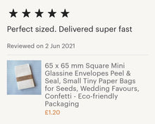 Load image into Gallery viewer, 65mm x 65mm Mini Square Glassine Envelopes with Peel & Seal Flap