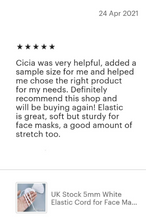 Load image into Gallery viewer, 5mm White Soft Elastic for Face Mask Making