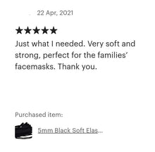 Load image into Gallery viewer, 5mm Black Soft Elastic for Face Mask Making